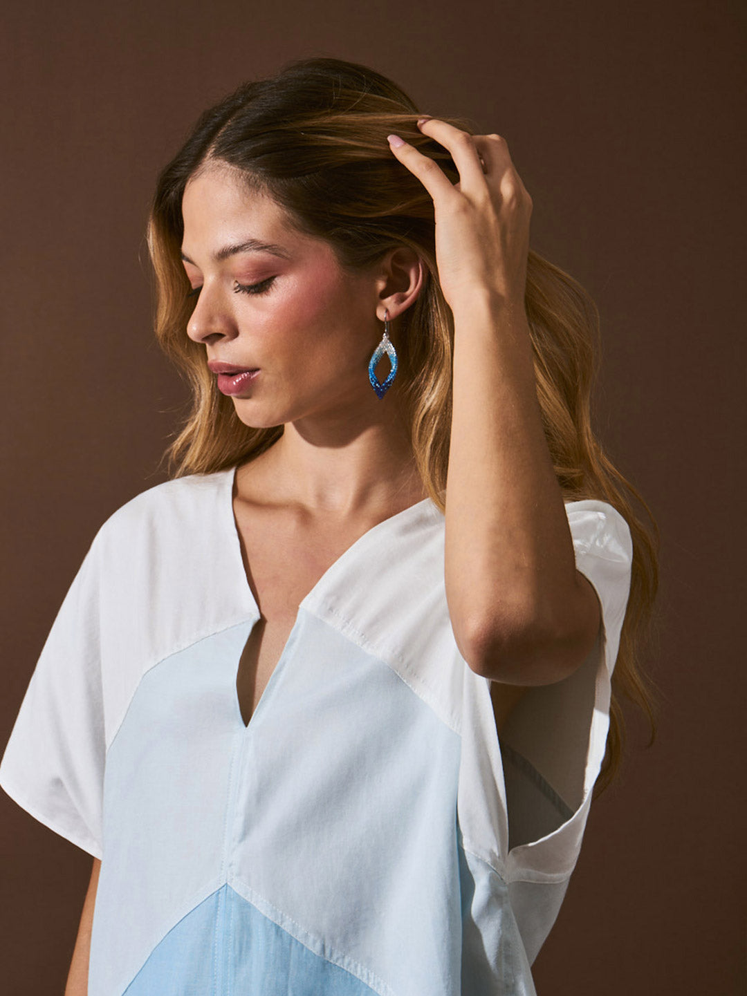 Aretes Hoja en Miyuki Azul degradado