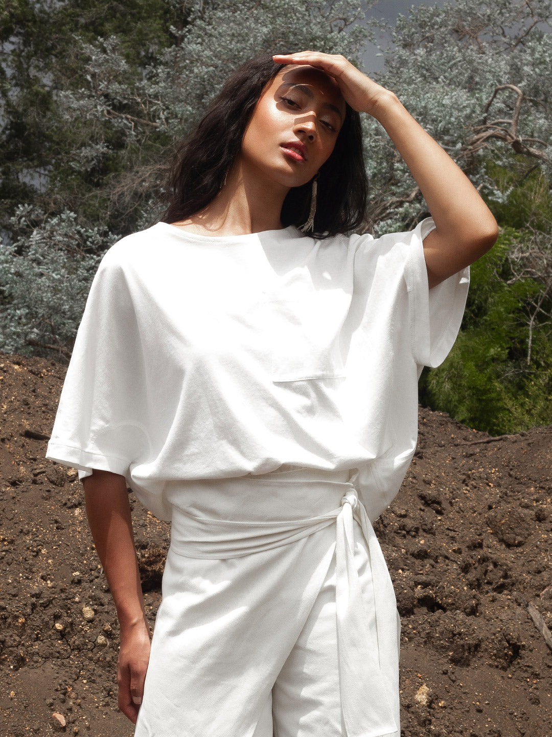 Camiseta en Algodón Holgada con Bolsillo