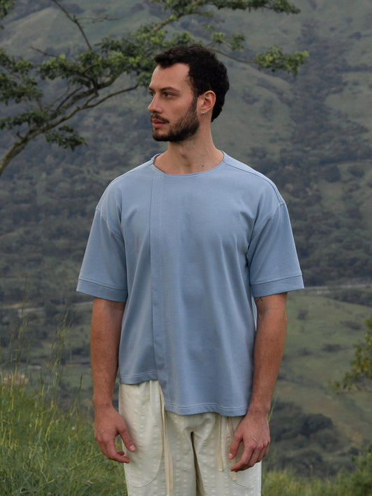 Camiseta Azul en Algodón Cuello Redondo