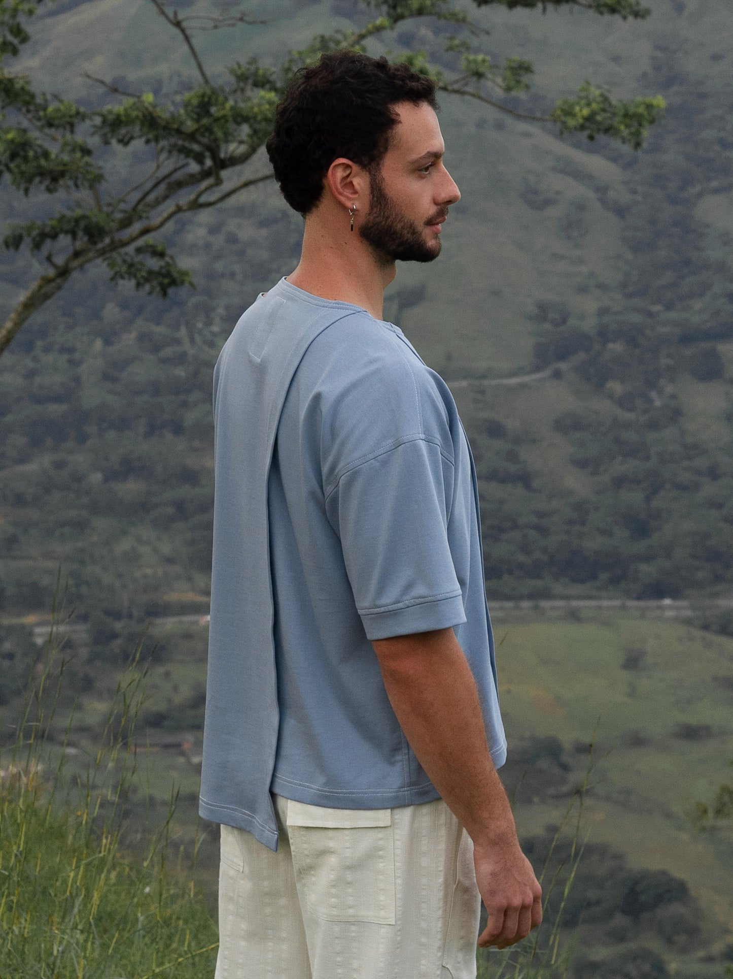 Camiseta Azul en Algodón Cuello Redondo