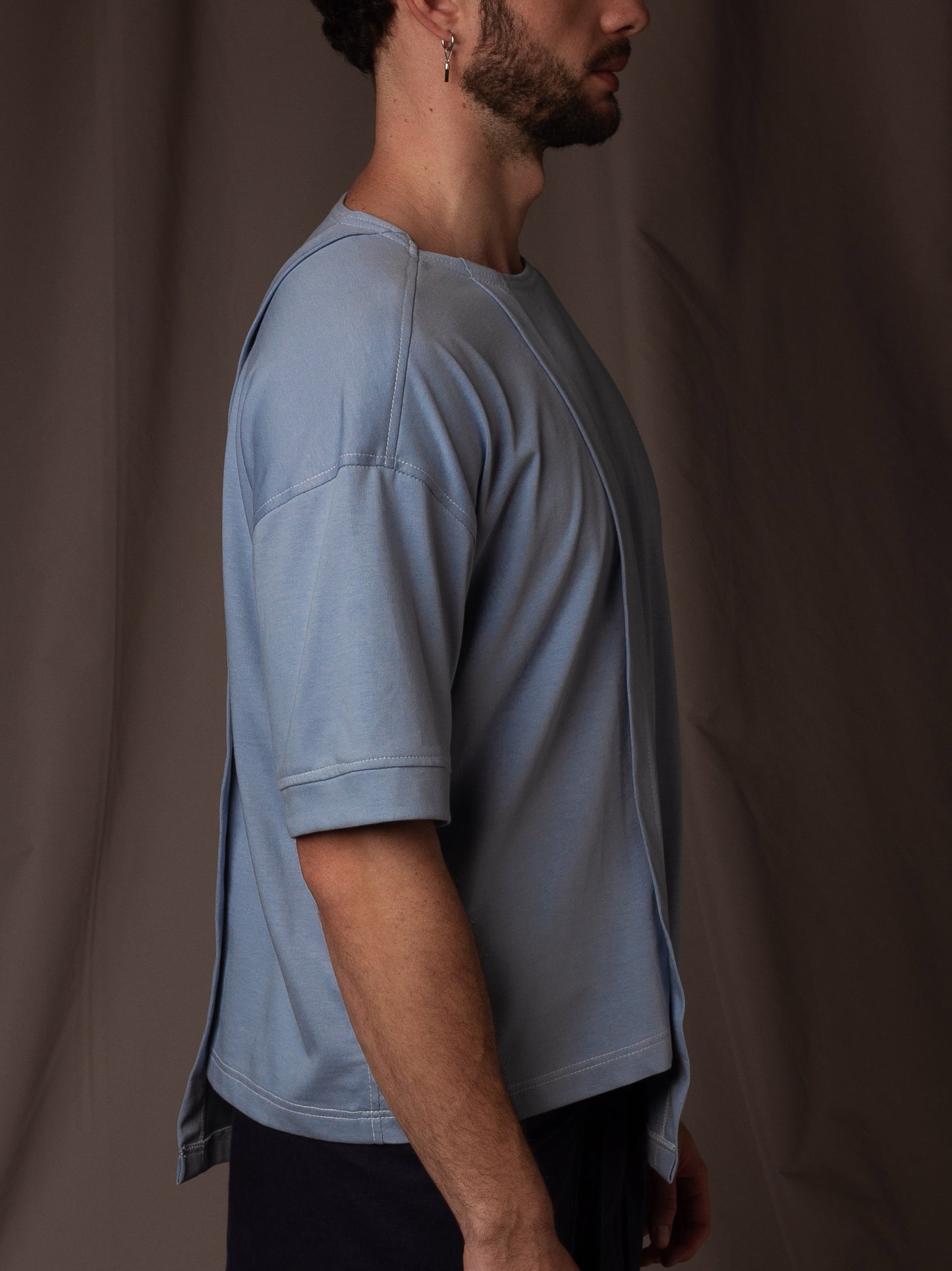 Camiseta Azul en Algodón Cuello Redondo