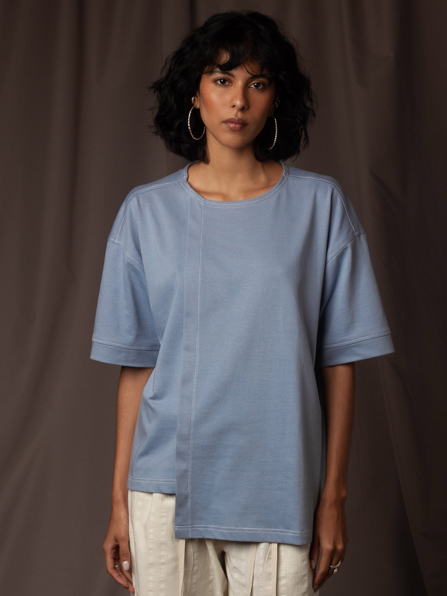 Camiseta Azul en Algodón Cuello Redondo