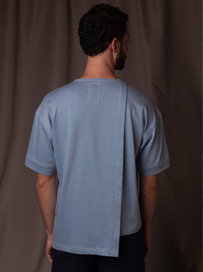 Camiseta Azul en Algodón Cuello Redondo