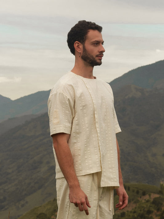 Camiseta Marfil en Algodón Cuello Redondo