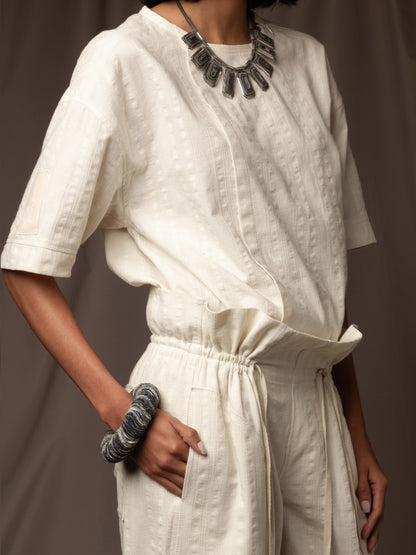 Camiseta Marfil en Algodón Cuello Redondo