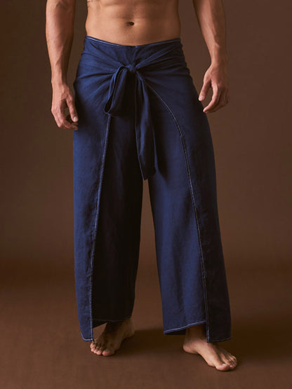 Pantalón envolvente en Algodón Azul Marino