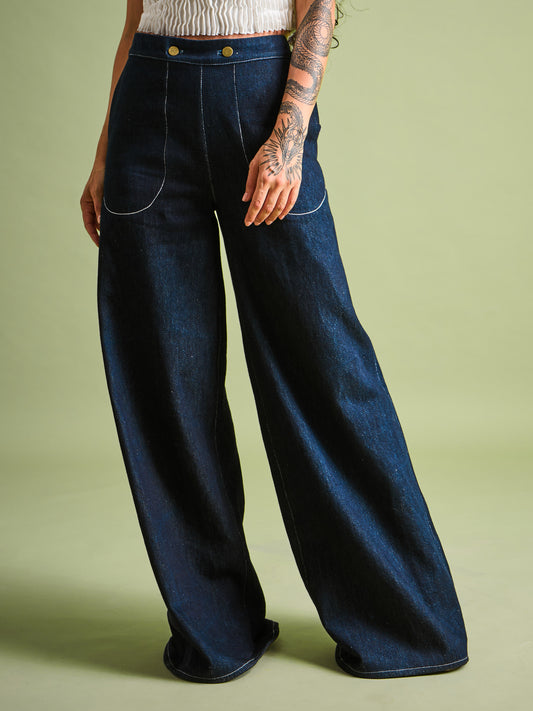 Jean Amplio en Denim Algodón