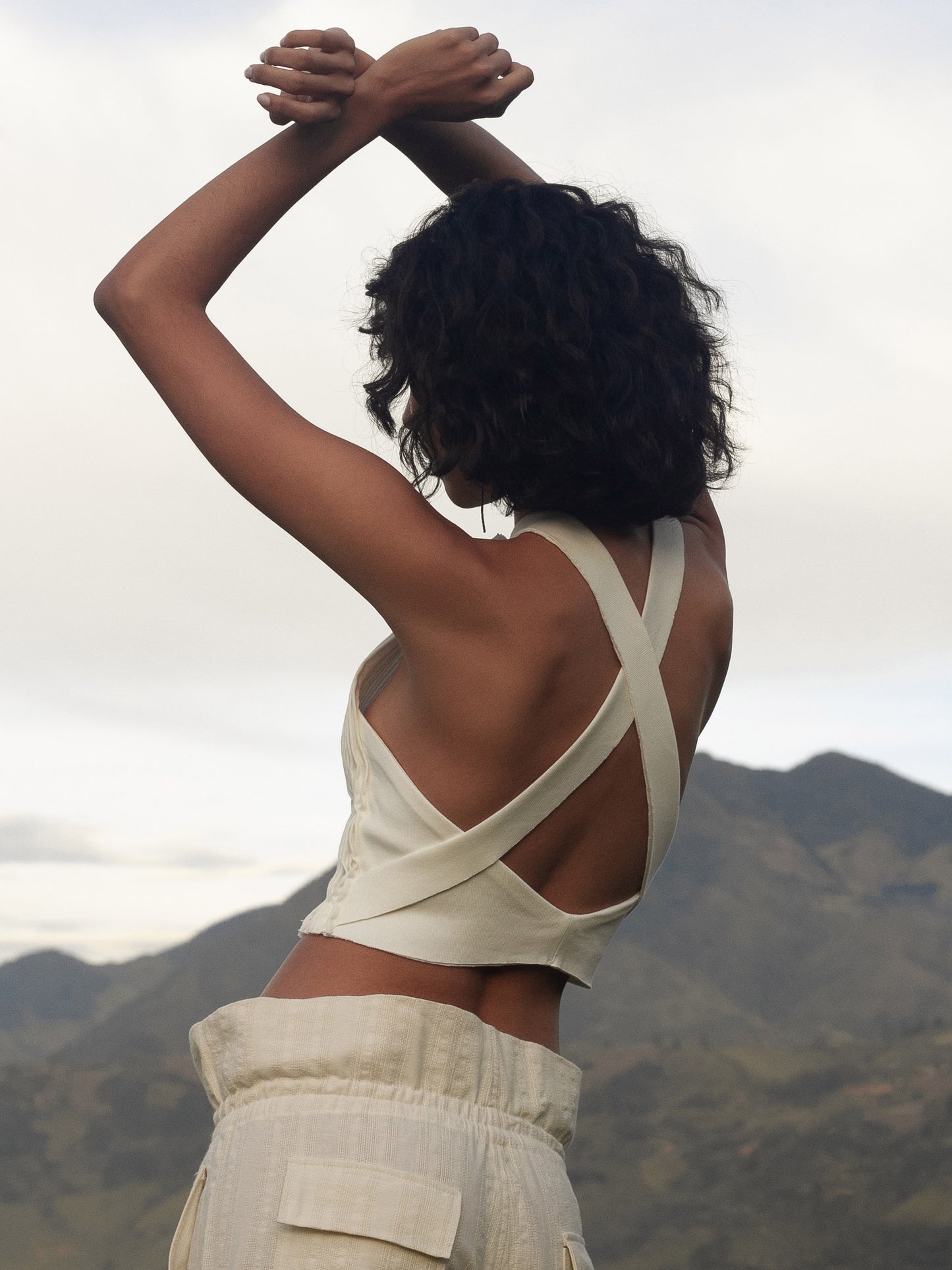 Top Marfil Plisado en Algodón