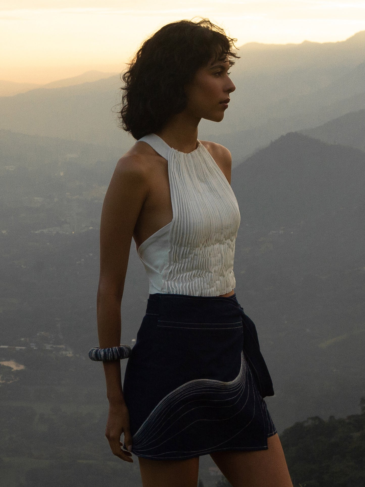 Top Marfil Plisado en Algodón